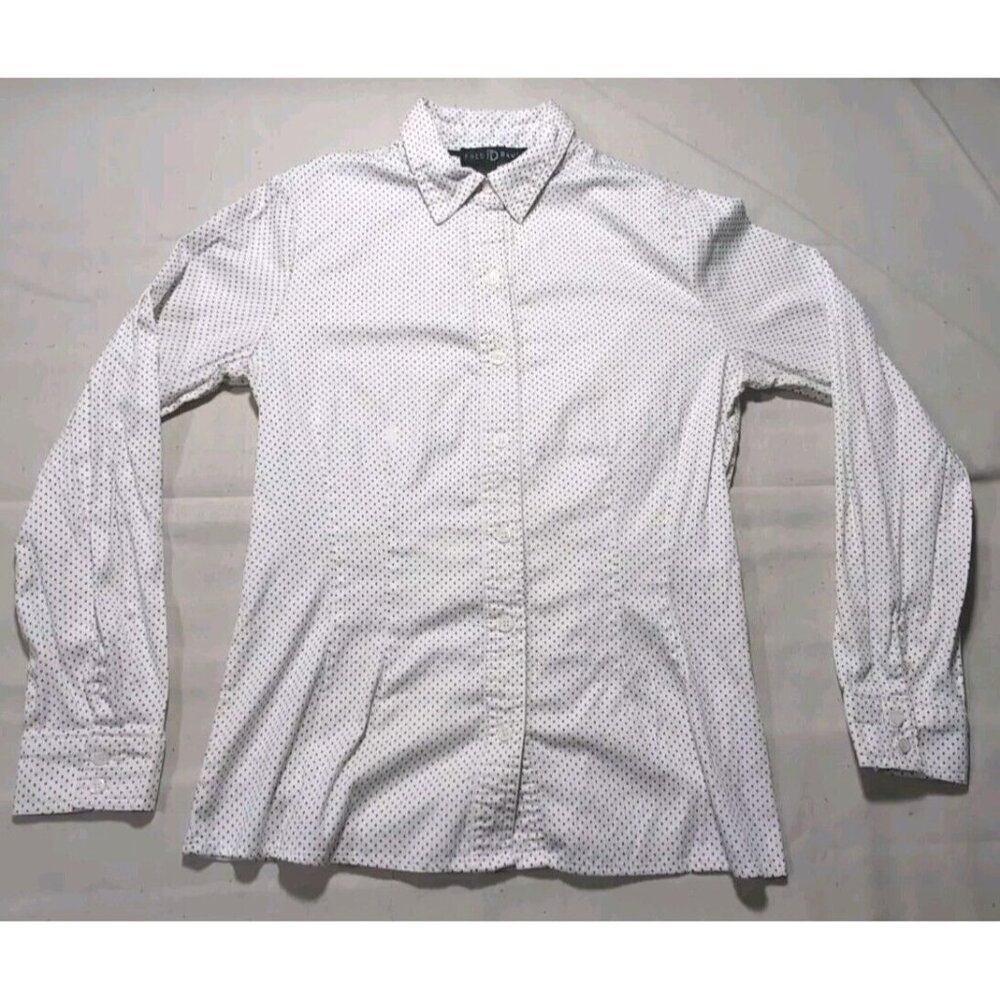 Vintage Fred David Women's Collared Button Up Blouse Long Sleeve White Dots Medi